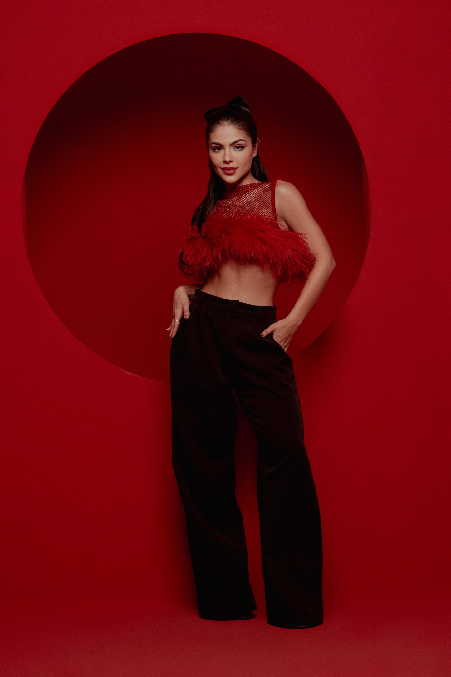 Cropped cravejado com plumas