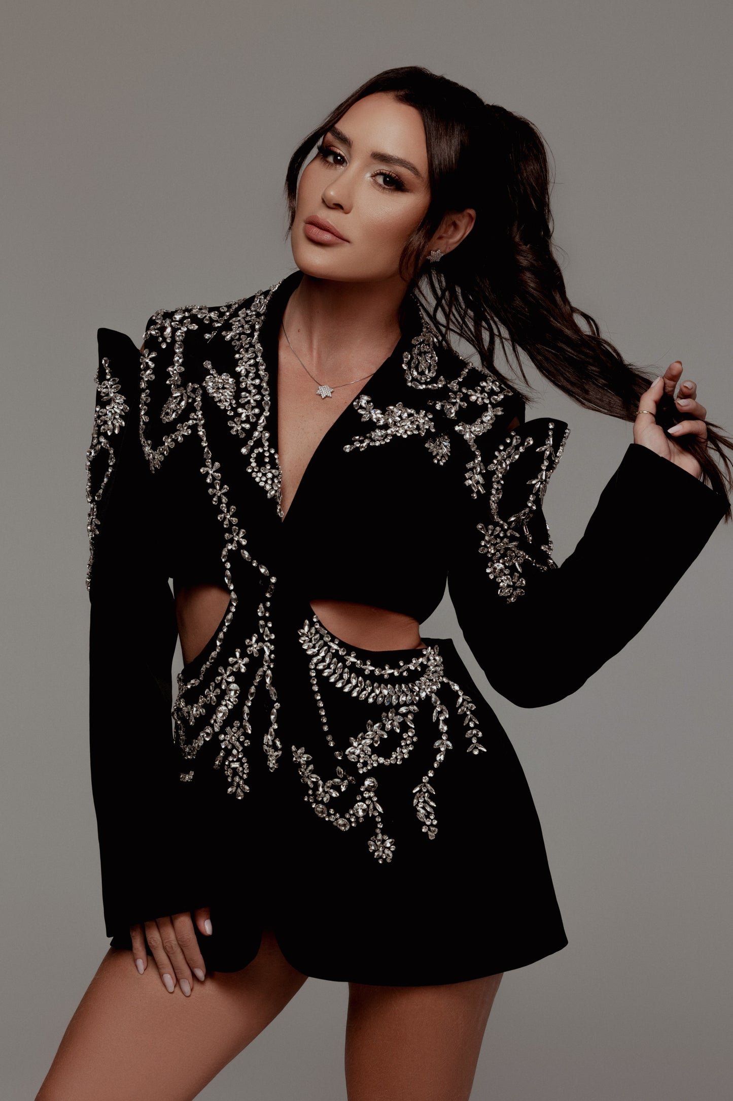 Blazer vestido cravejado