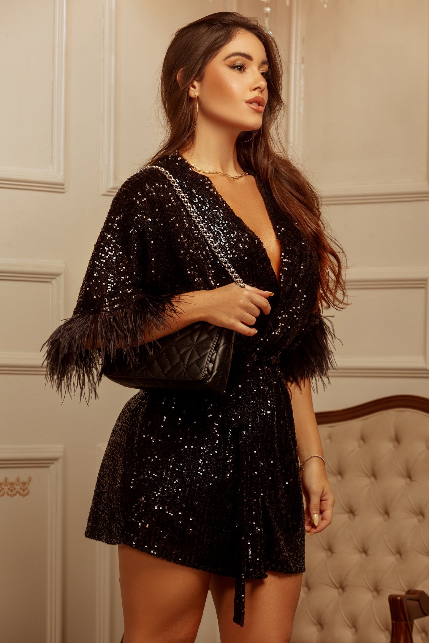 Kimono plumas e paetês