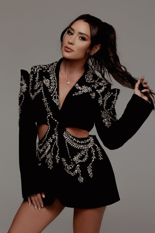 Blazer vestido cravejado